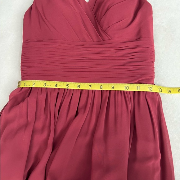 Azazie A-Line Pleated Chiffon Maxi Bridesmaid Dress Burgundy Size 2 - Picture 8 of 11